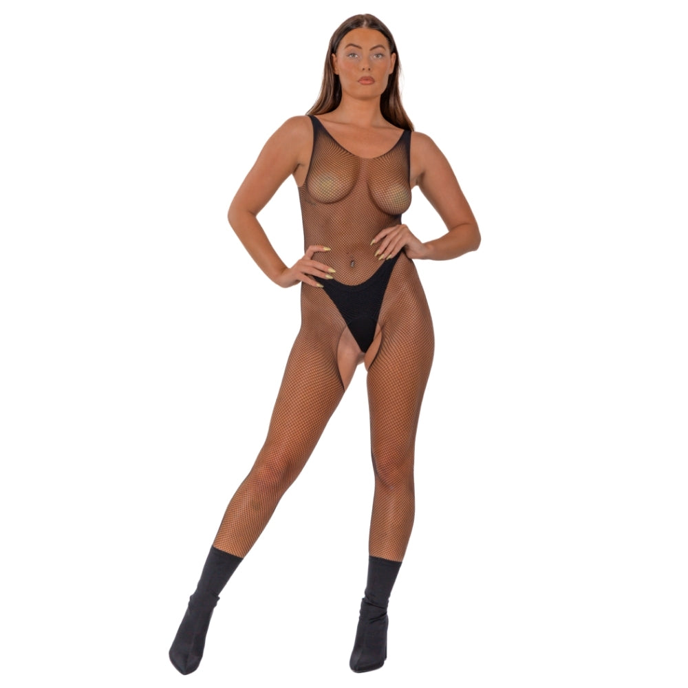 Lace by LJ Netz-Bodystocking mit offenem Schritt, schwarz