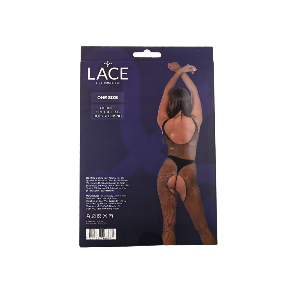Lace by LJ Netz-Bodystocking mit offenem Schritt, schwarz