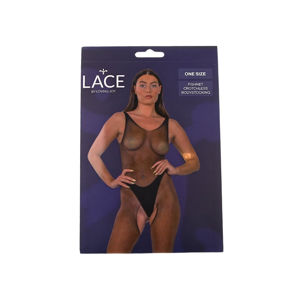 Lace by LJ Netz-Bodystocking mit offenem Schritt, schwarz