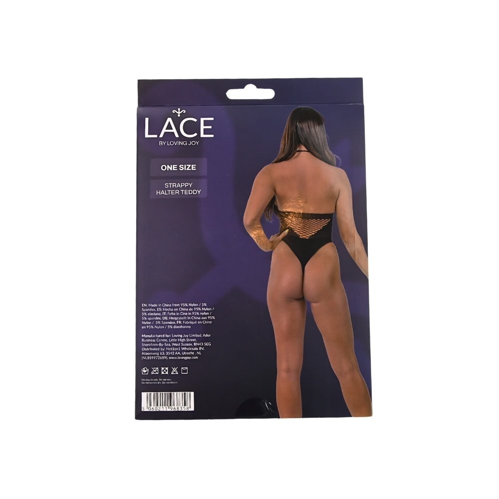 Lace by LJ – Neckholder-Body mit Riemchendetails, schwarz