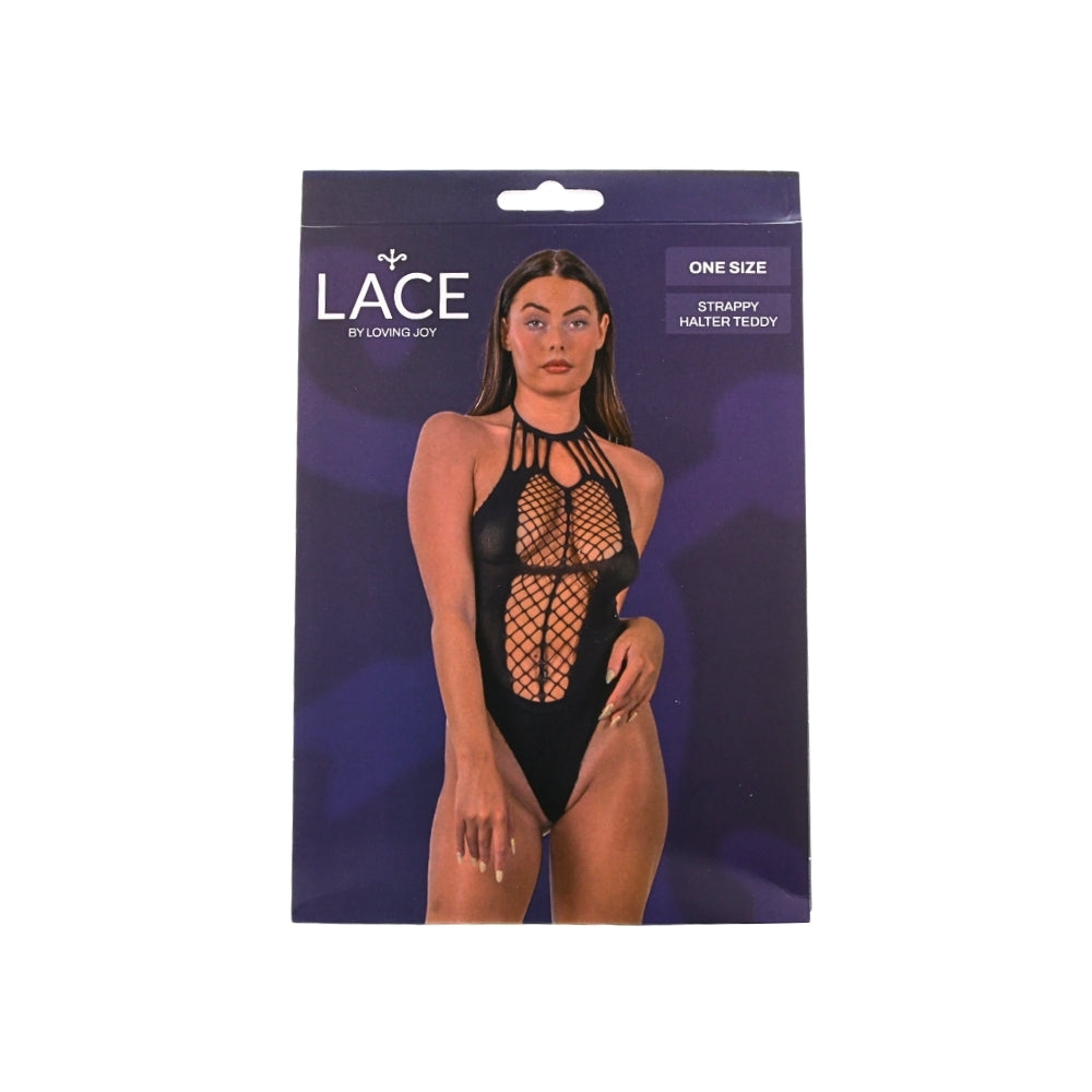 Lace by LJ – Neckholder-Body mit Riemchendetails, schwarz