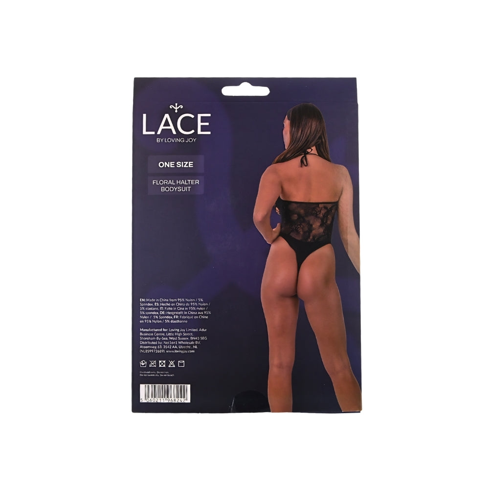 Lace by LJ – Neckholder-Body mit Blumenmuster, schwarz