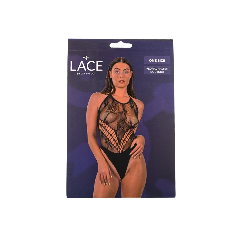 Lace by LJ – Neckholder-Body mit Blumenmuster, schwarz