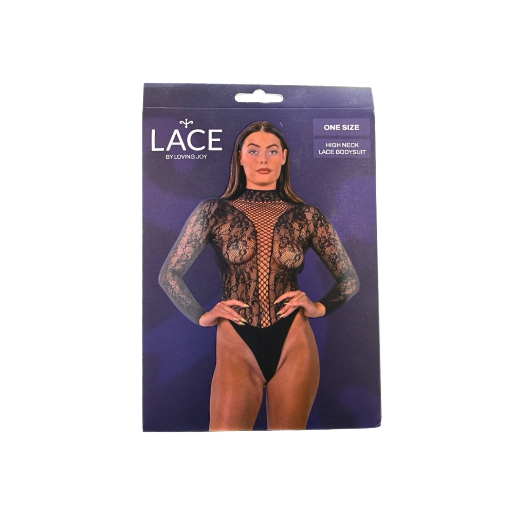 Lace by LJ – Hochgeschlossener Spitzenbody, schwarz
