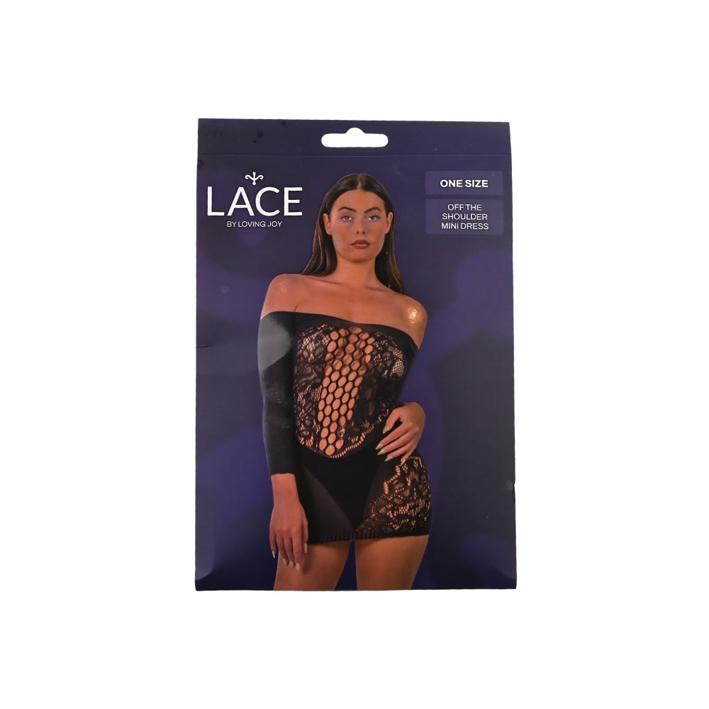 Lace by LJ schulterfreies Minikleid, schwarz