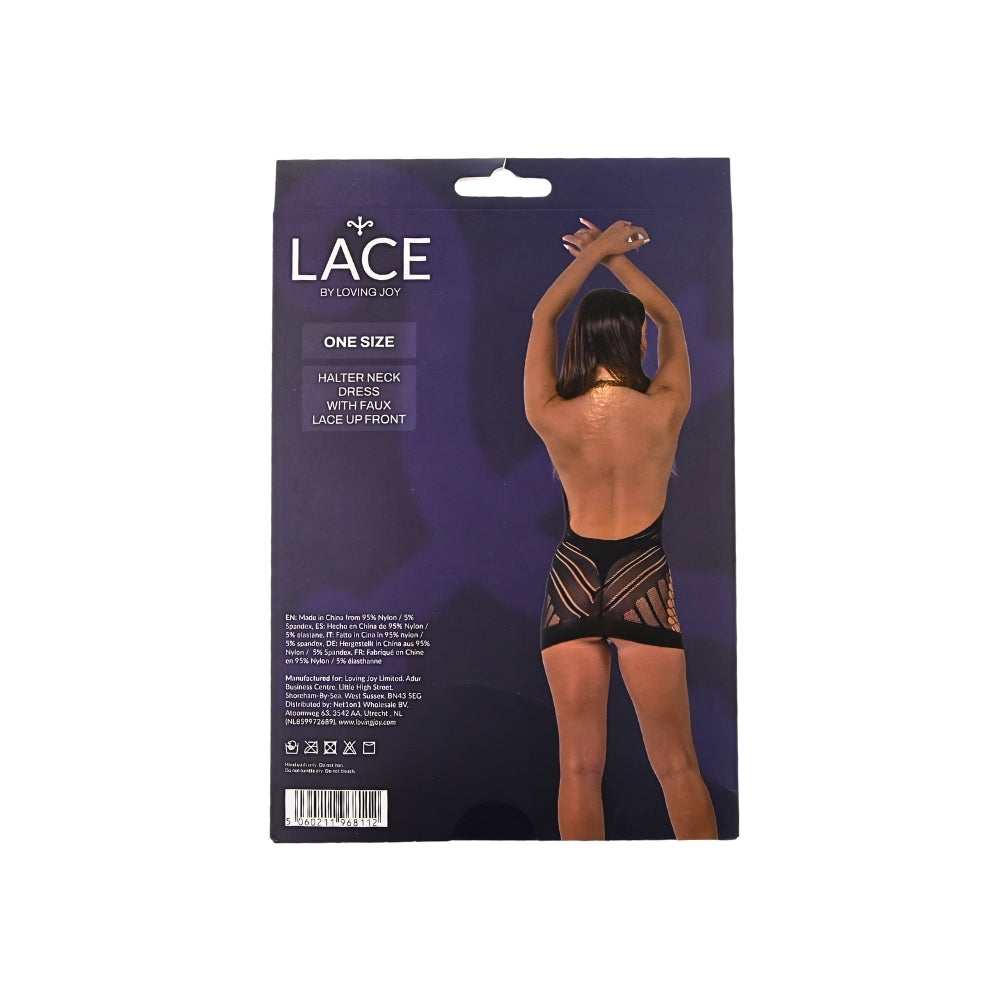 Lace by LJ – Neckholder-Kleid mit angedeuteter Schnürung vorne, schwarz