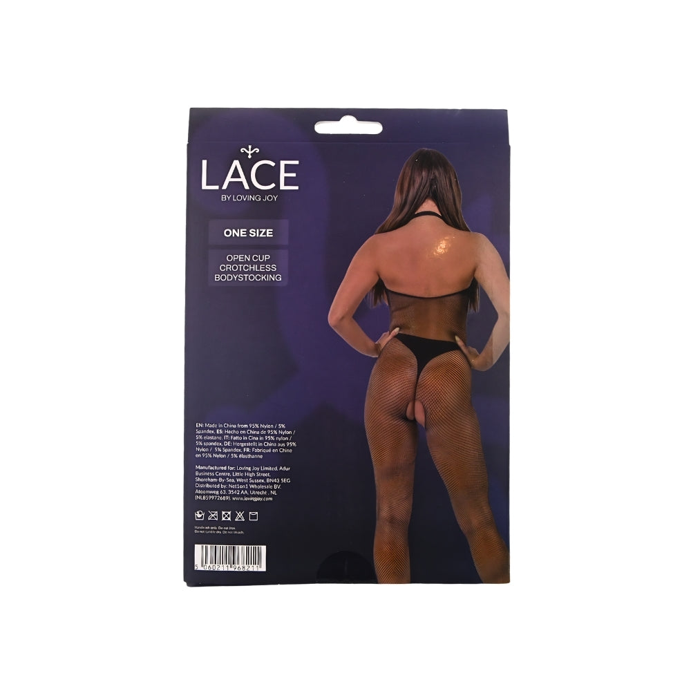 Lace by LJ – Netz-Bodystocking mit offenen Körbchen und offenem Schritt