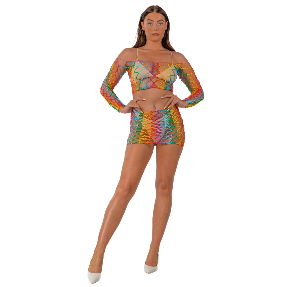 Lace by LJ – Crop-Top und Rock im Regenbogen-Design