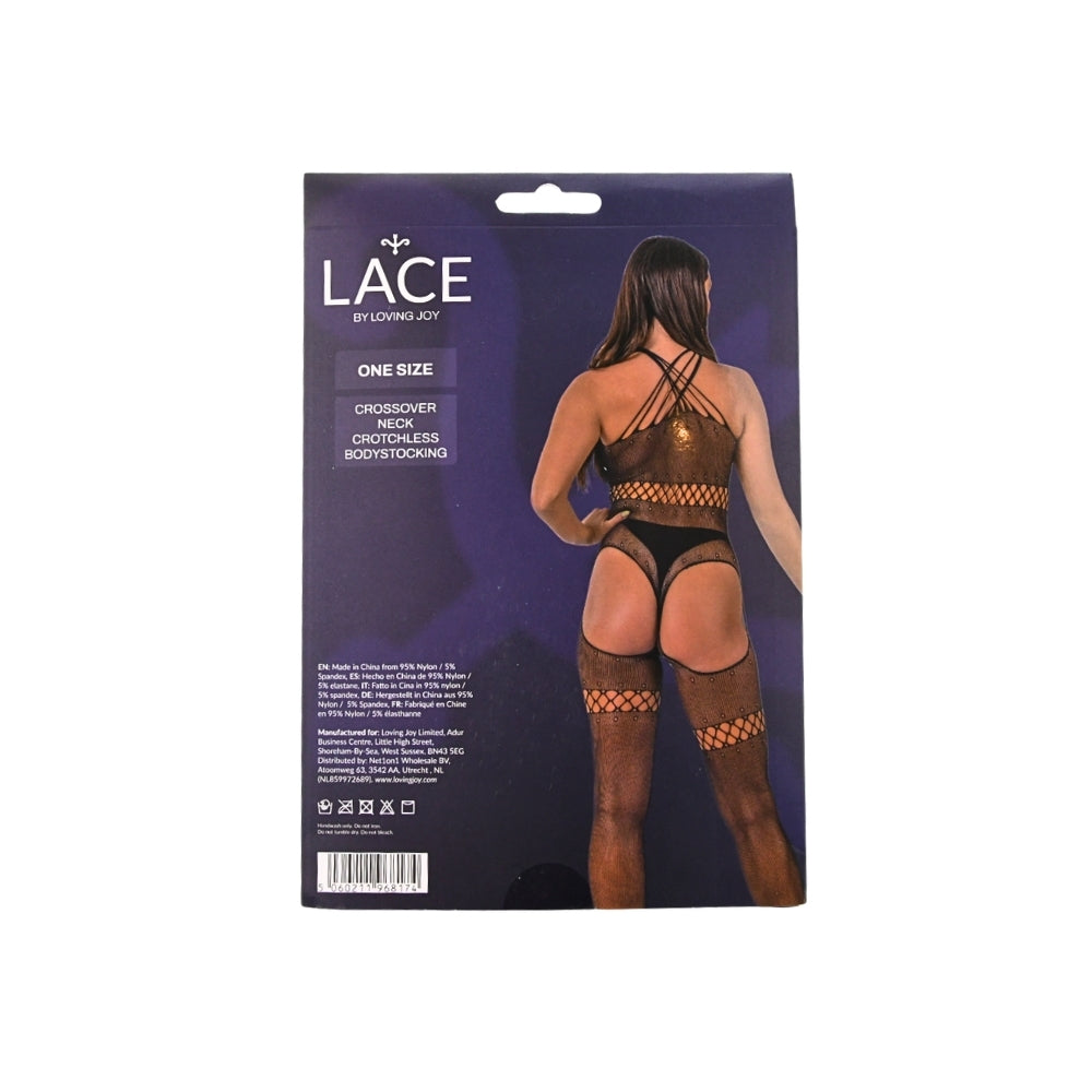 Lace by LJ Bodystocking mit gekreuztem Ausschnitt und offenem Schritt