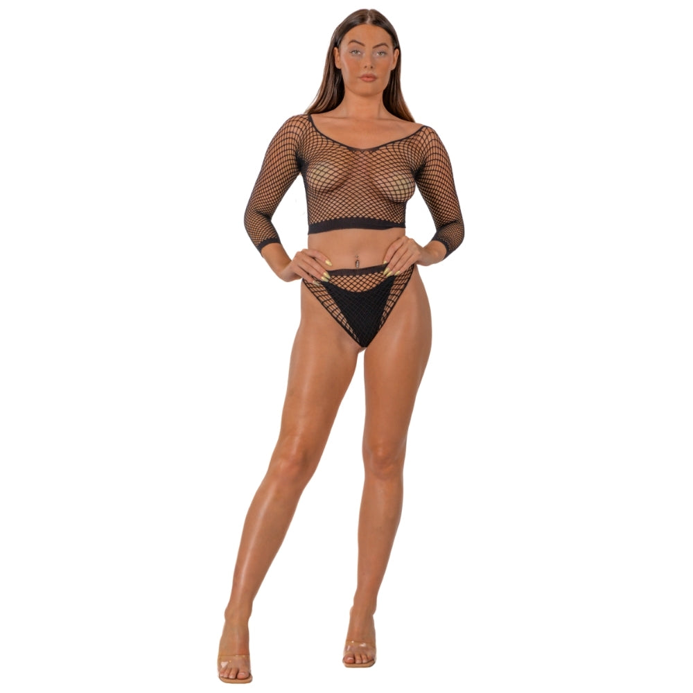 Lace by LJ – Crop-Top und Unterteil aus grobem Netz