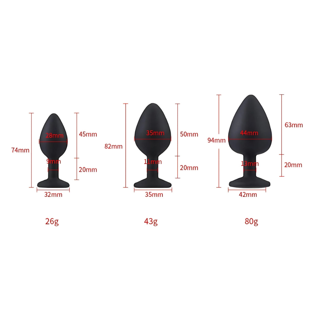 Toosh Silikon-Analplug, schwarz, 3er-Set mit klaren Steinen