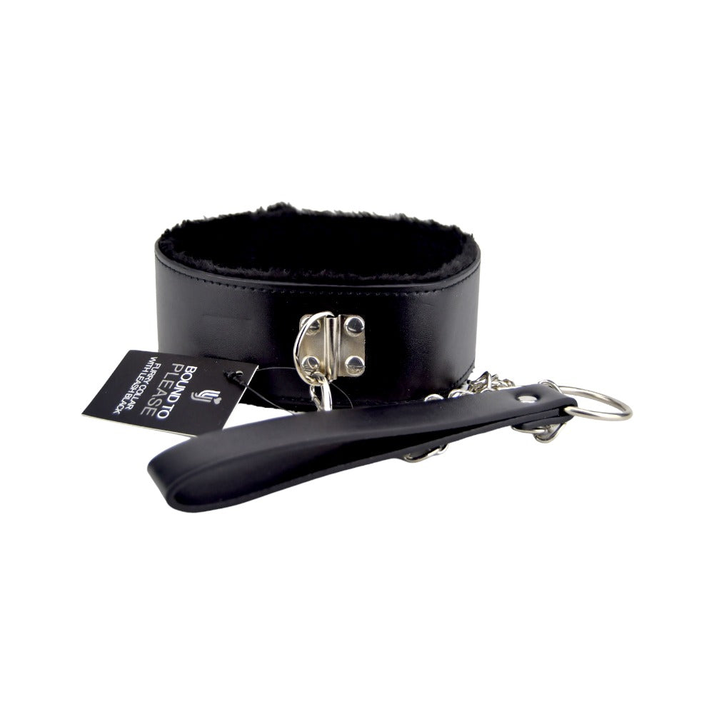 Bound to Please – Plüschhalsband mit Leine, schwarz