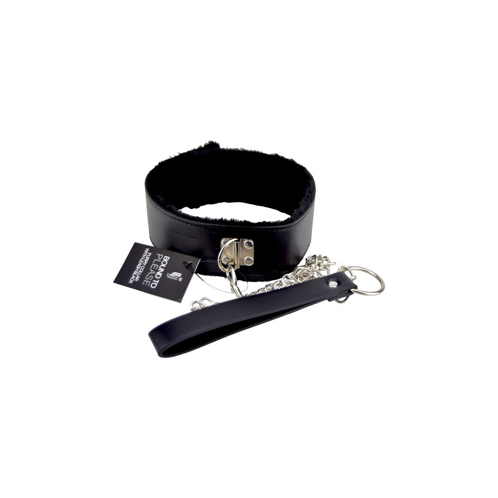 Bound to Please – Plüschhalsband mit Leine, schwarz