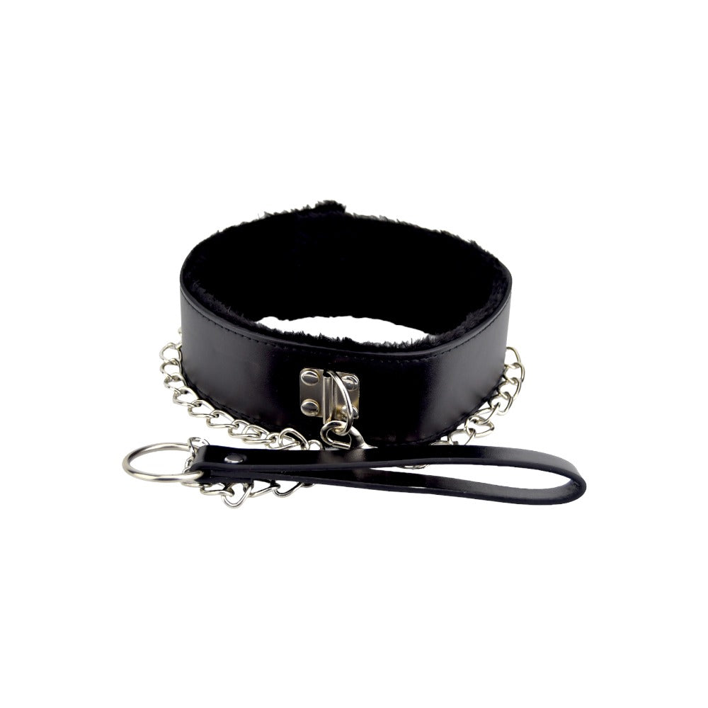 Bound to Please – Plüschhalsband mit Leine, schwarz