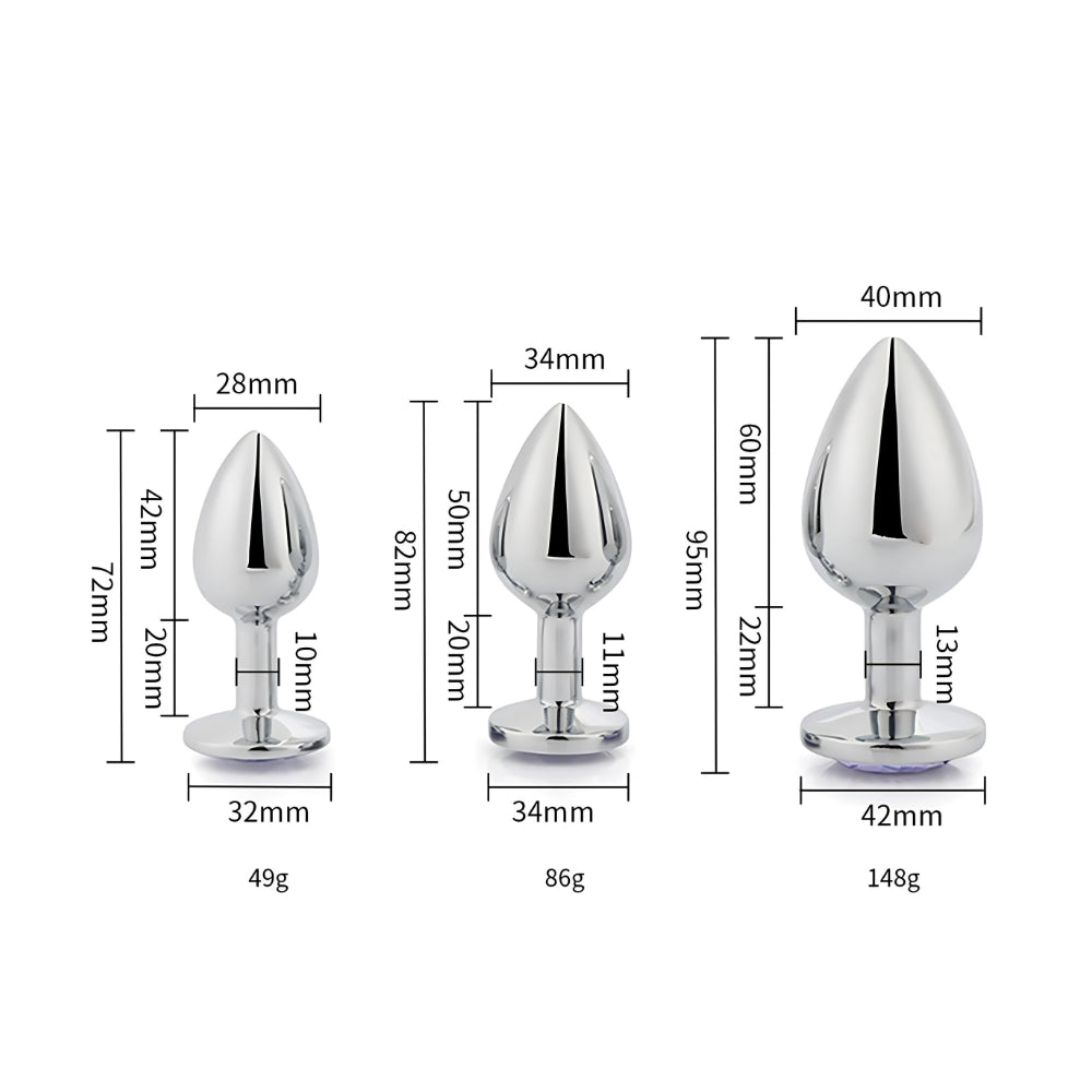Toosh Metall-Analplug Silber, 3er-Set mit klaren Steinen