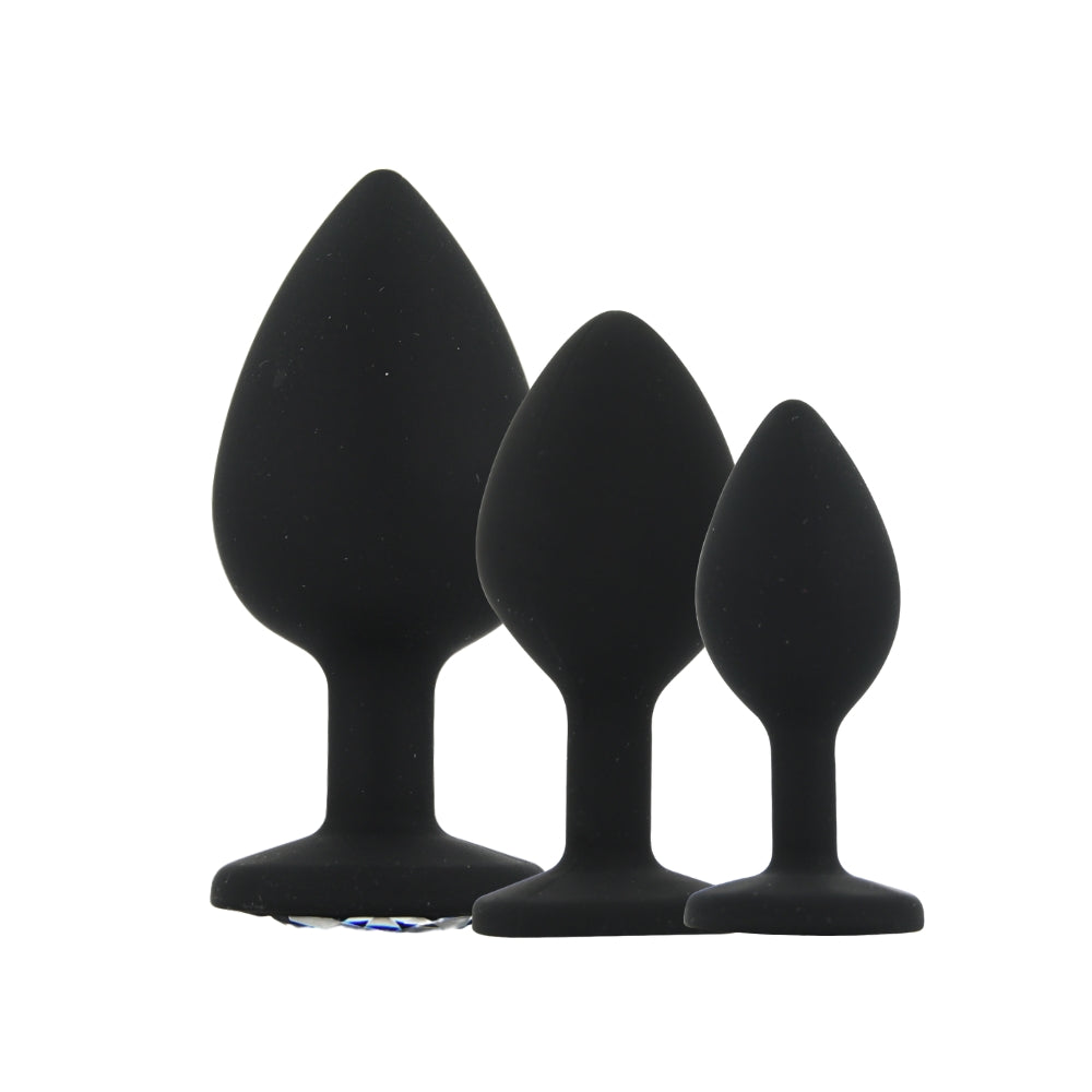 Toosh Silikon-Analplug, schwarz, 3er-Set mit klaren Steinen