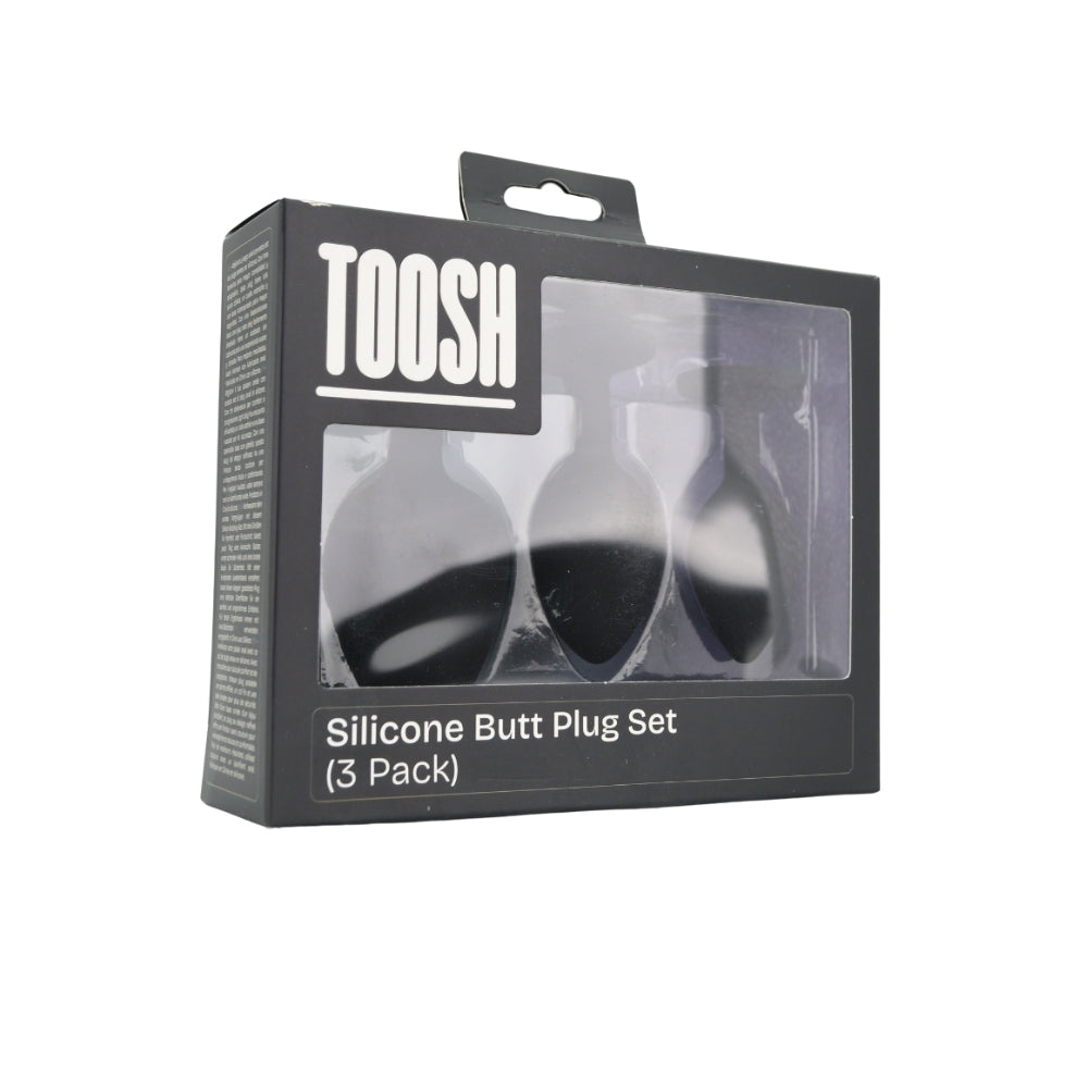 Toosh Silikon-Analplug, schwarz, 3er-Set mit klaren Steinen