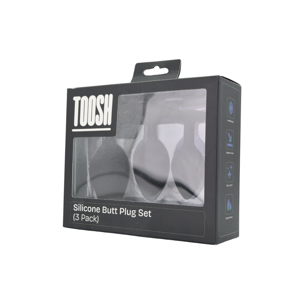Toosh Silikon-Analplug, schwarz, 3er-Set mit klaren Steinen