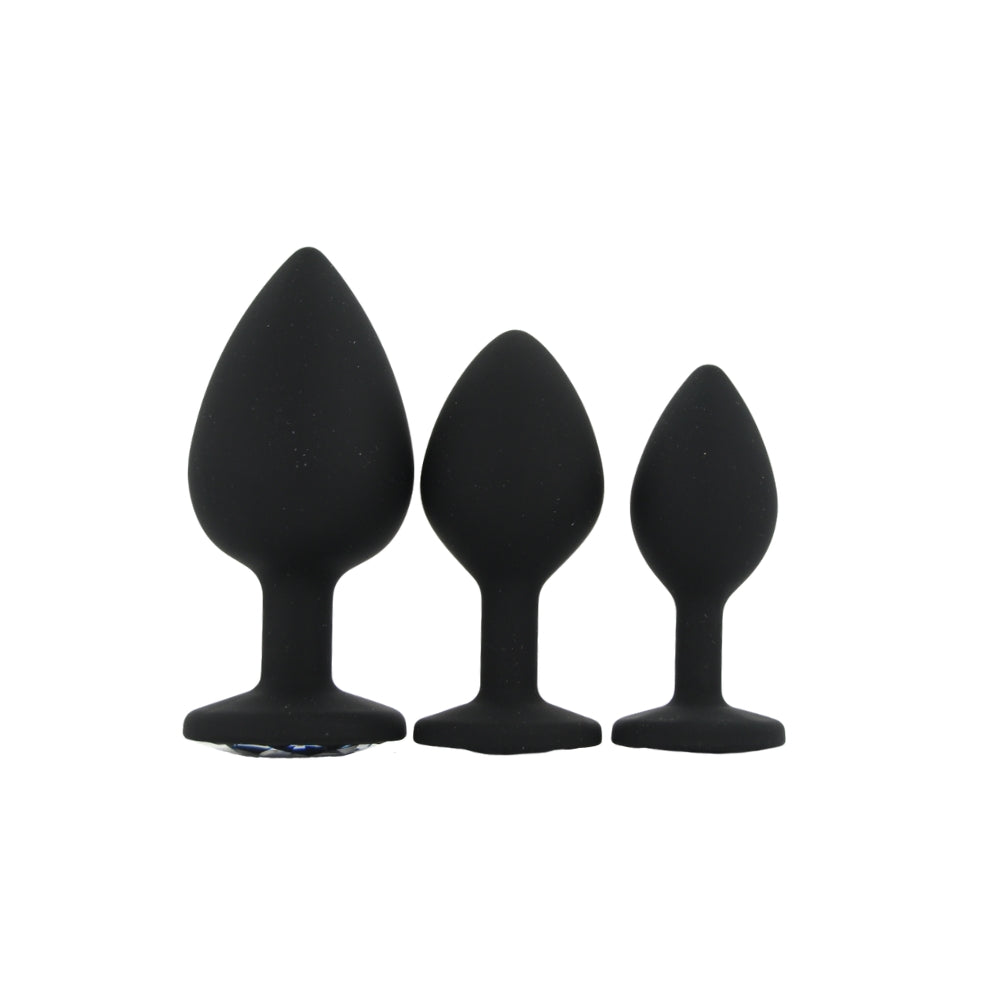 Toosh Silikon-Analplug, schwarz, 3er-Set mit klaren Steinen